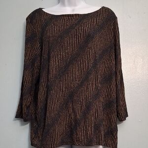 Nine & Company size 1X women's black with brown polka dots, bracelet sleeves.